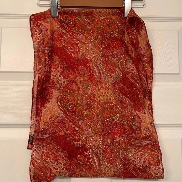 Raj Silk  Scarf Orange/Pink - Picture 1 of 5